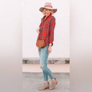 No Boundaries Red Plaid Button Down Shirt